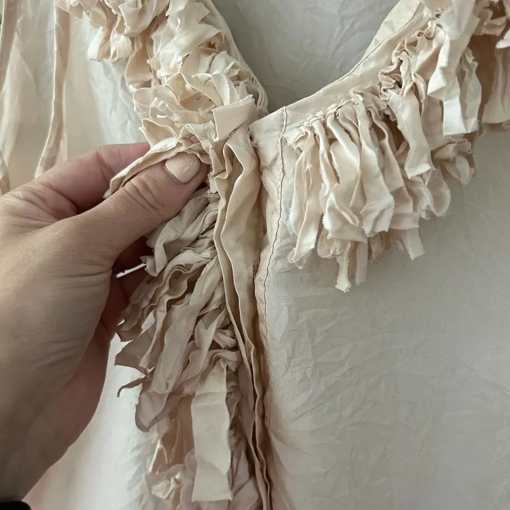 J. Crew Pale Pink‎ Silk Blouse Sleeveless Top Fringe Collar V-Neck Womens Size 6